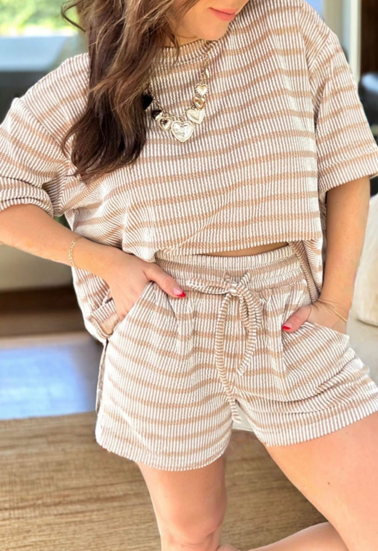 Ribbed Striped Short Set