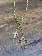 Gold Multi Cross Pendants Chain Link Necklace