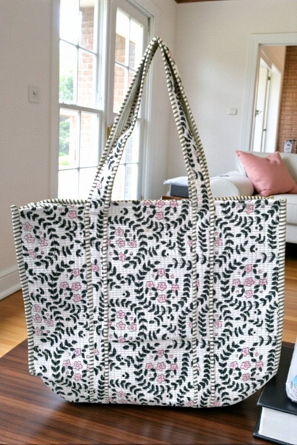 SC - Camila Green Leaf Floral Tote Bag