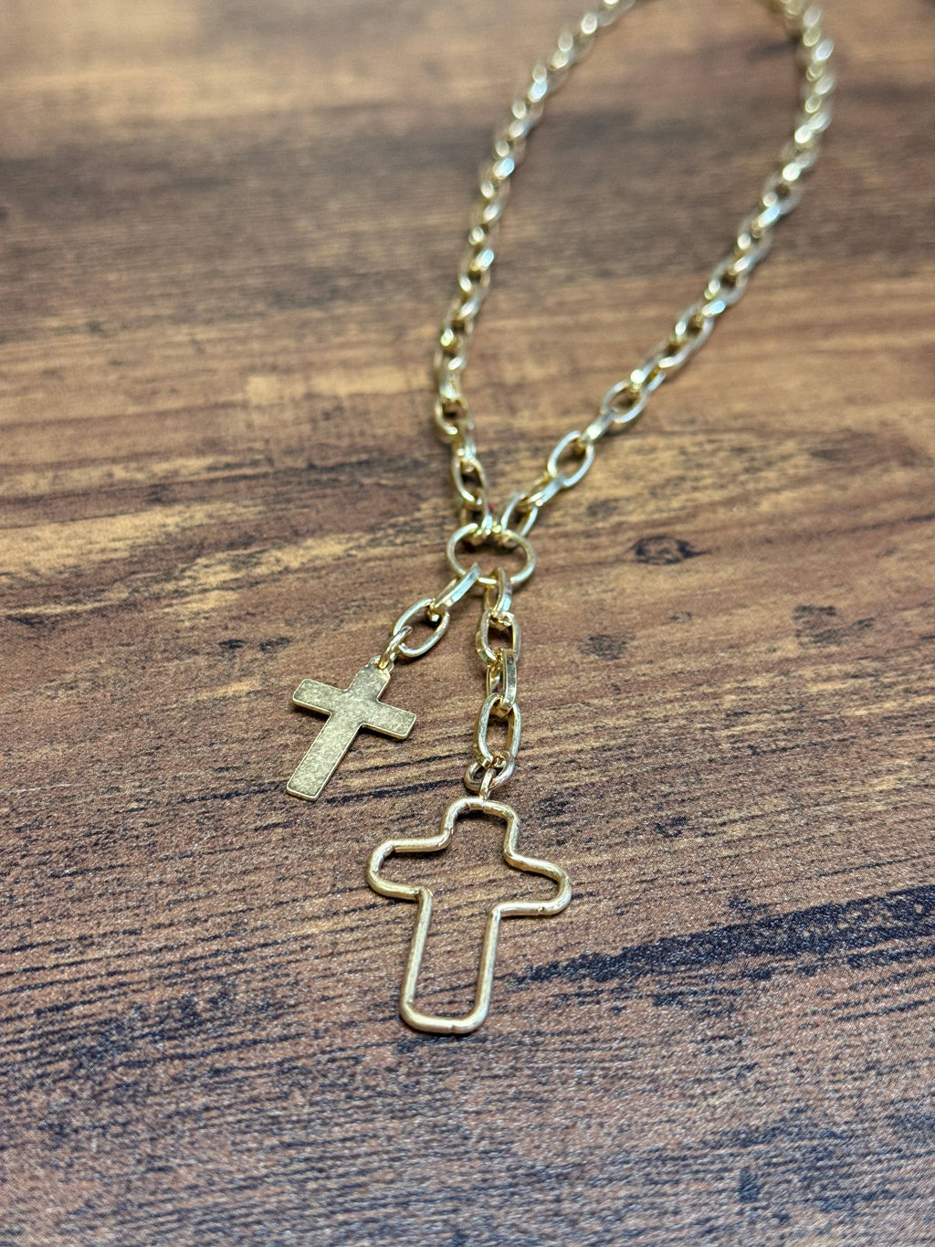 Gold Multi Cross Pendants Chain Link Necklace
