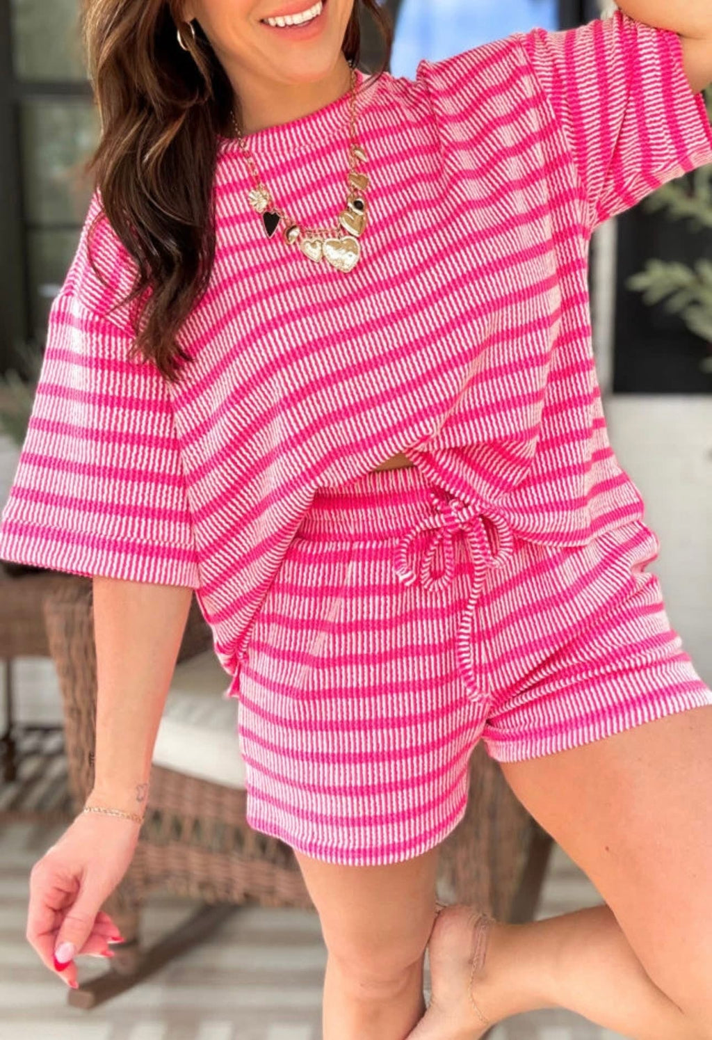 Ribbed Striped Short Set