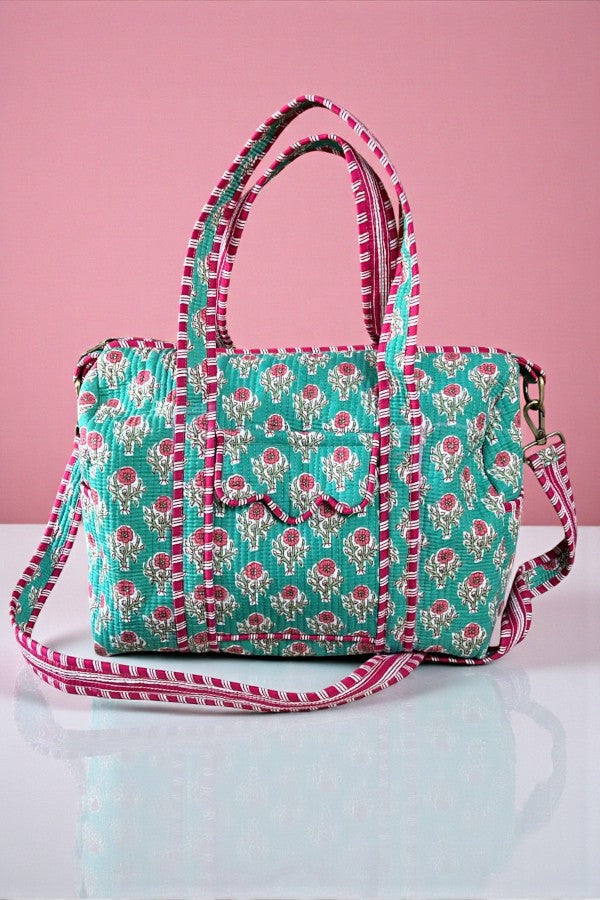 Marley Teal and Pink Floral Duffel Bag (Preorder)
