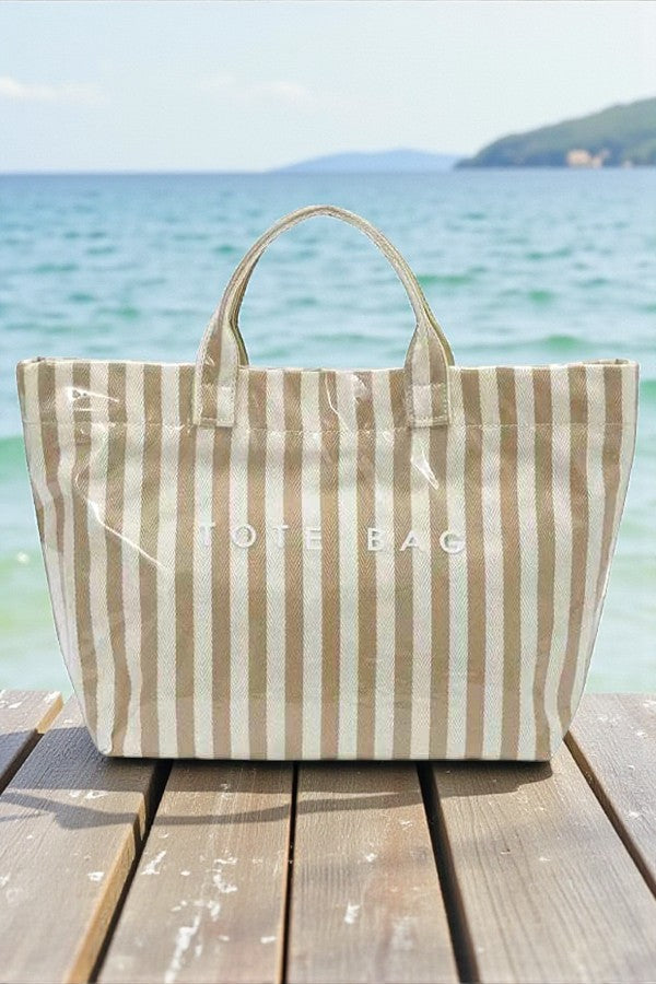 Tan and Beige Striped TOTE BAG (Preorder)