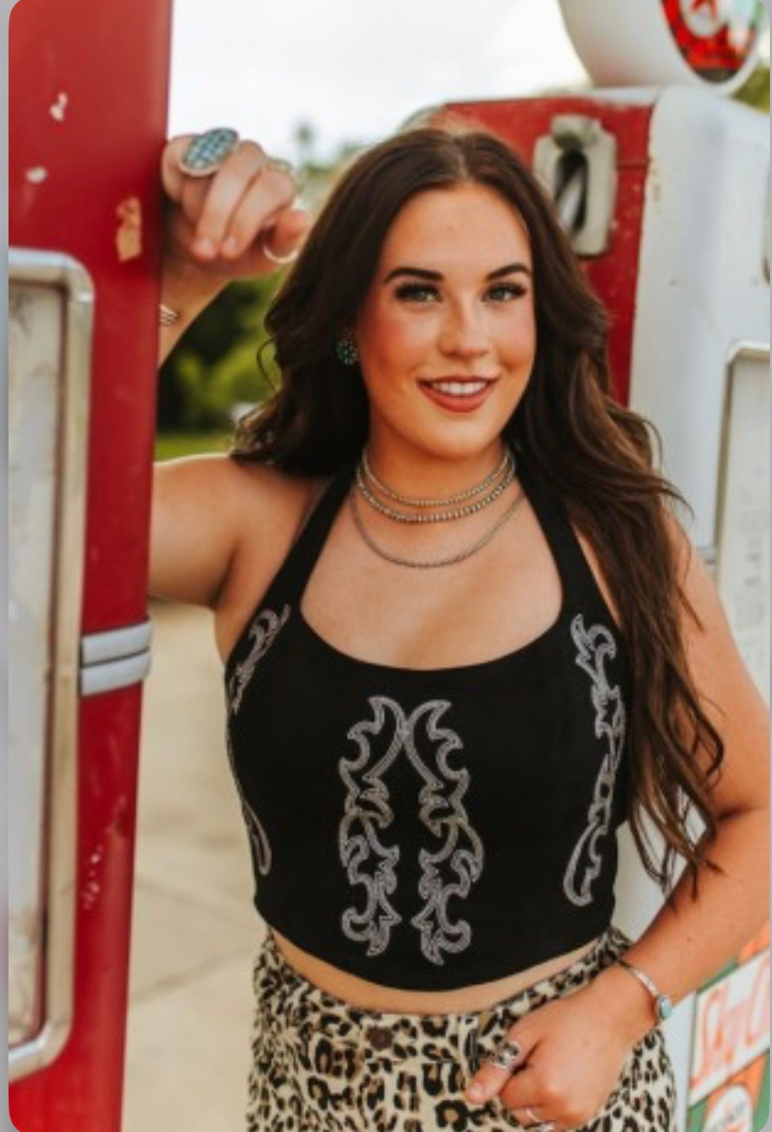 Black Boot Stitch Halter Top