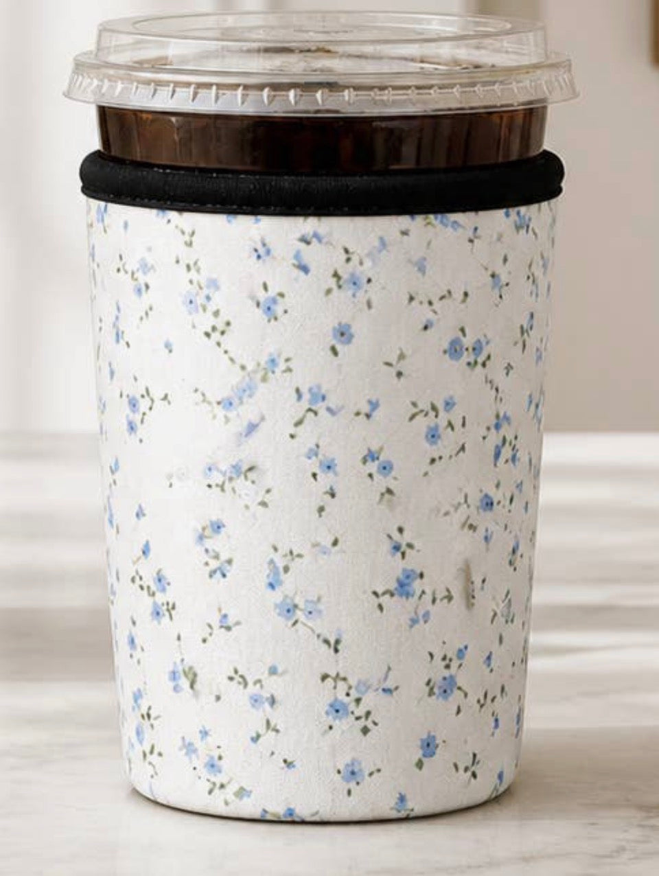 Blue Floral Drink Sleeve Cozy