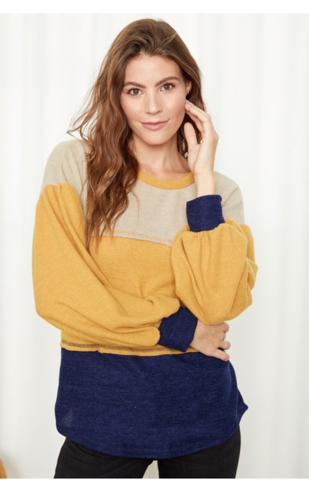 Mustard Color Blocking Long Sleeve Top