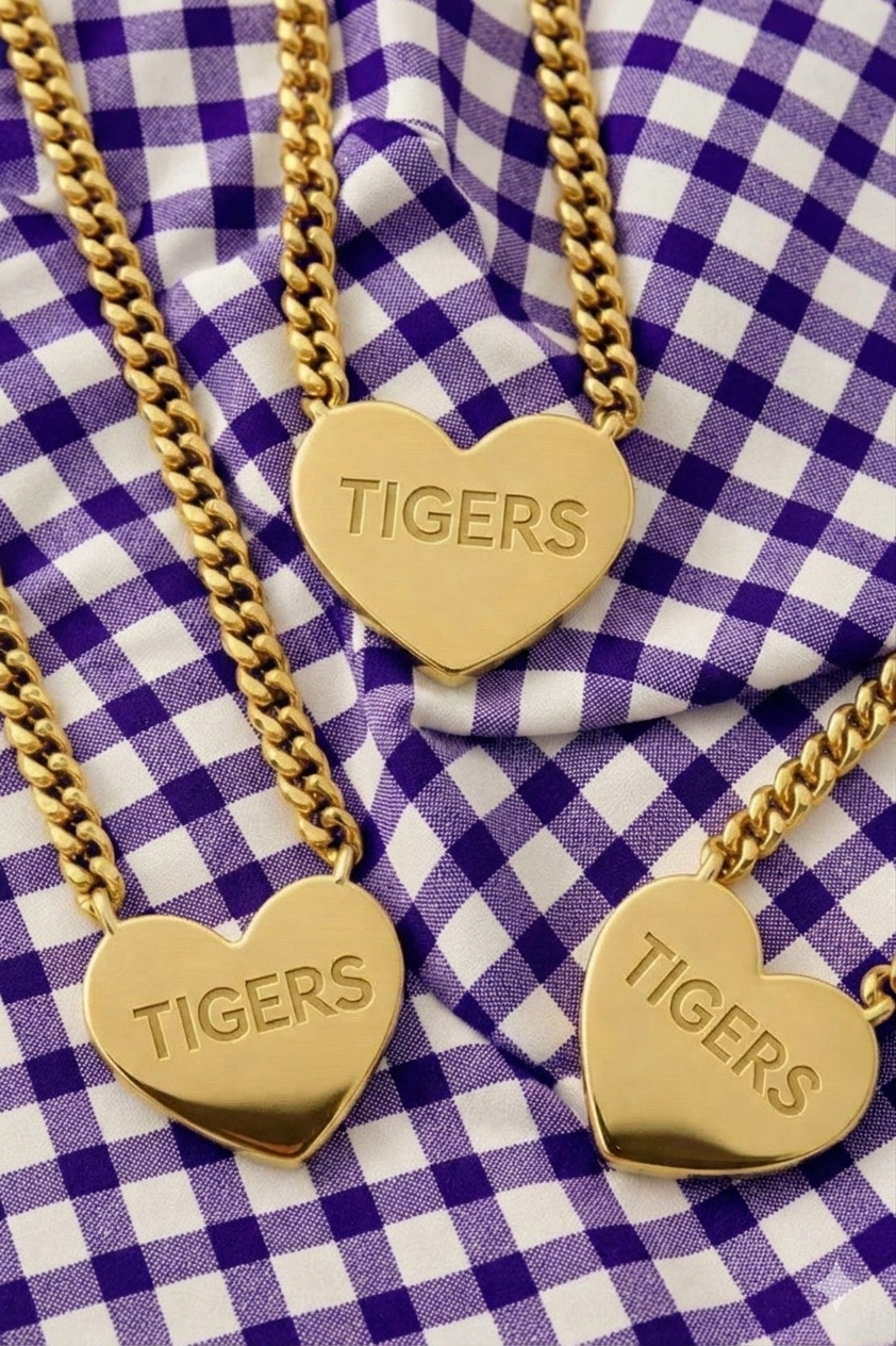 SC - ETA 8/24-9/7 Tigers Engraved Gold Heart Necklace