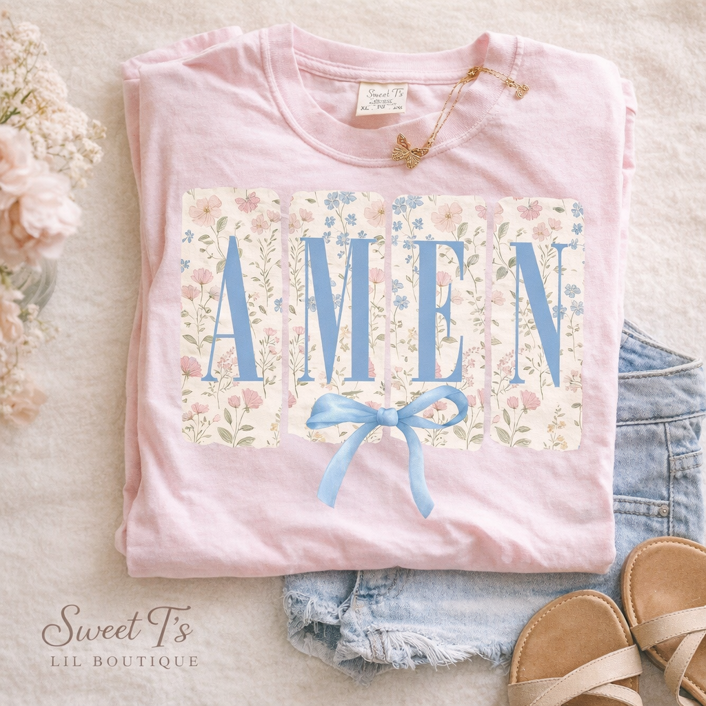 Amen Floral Bow Comfort Color Tee