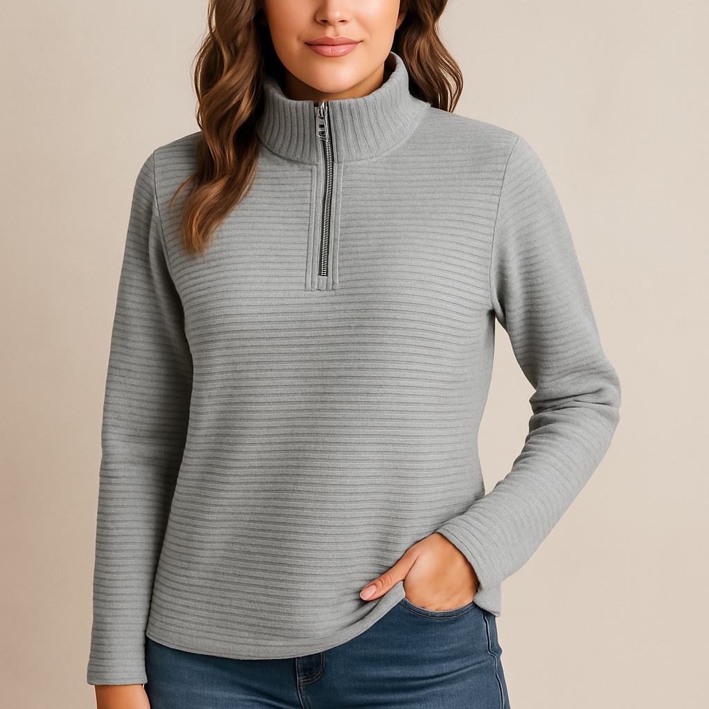 Grey Ribbed Quarter Zip Pullover