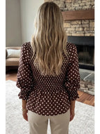 Polka Dot Ruffled Mock Neck Blouse