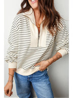 Striped Patchwork half Zip Collar Pullover