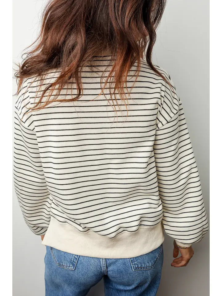 Striped Patchwork half Zip Collar Pullover