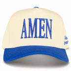 AMEN Embroidered Letter Two Tone Trucker Hat: Blue