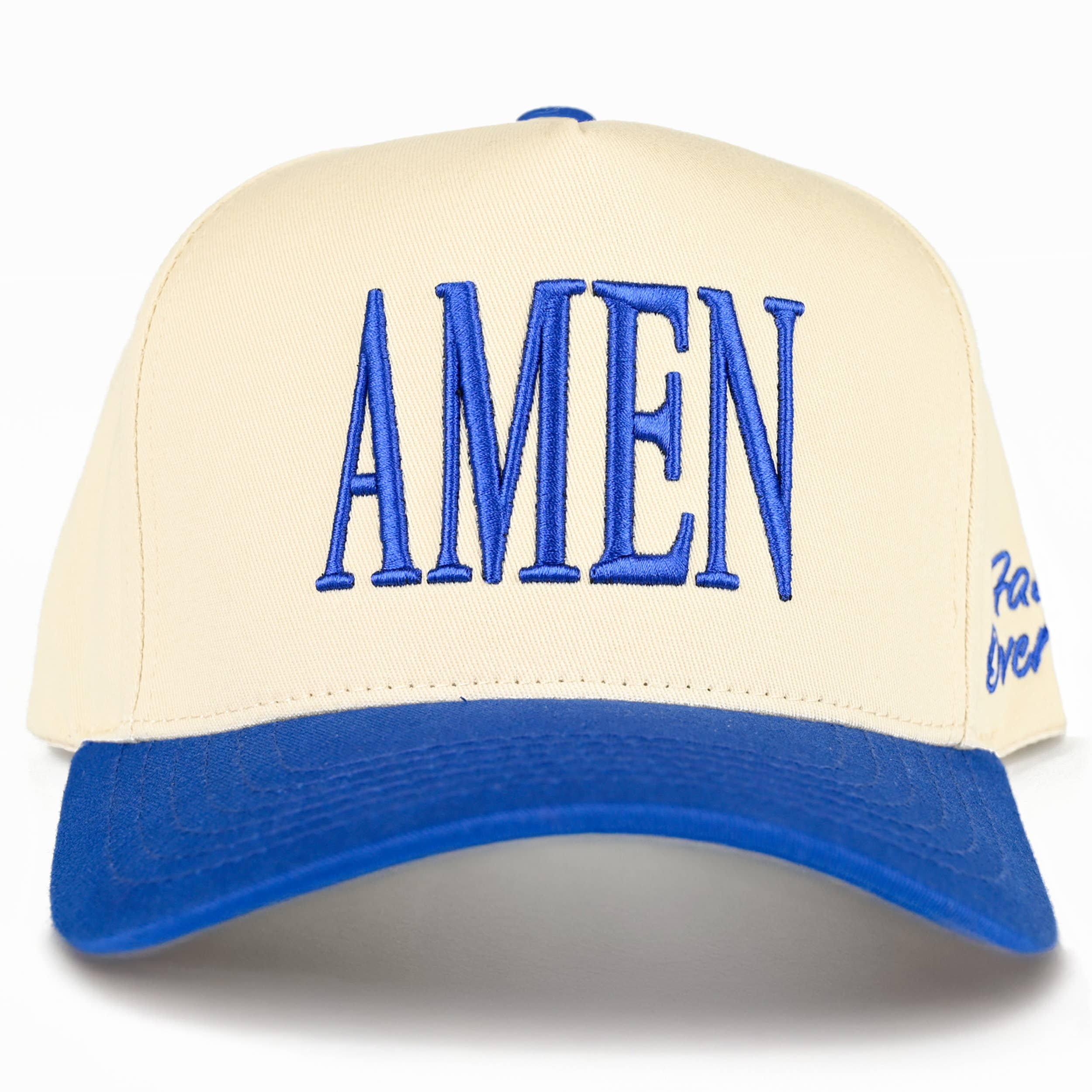 AMEN Embroidered Letter Two Tone Trucker Hat: Blue