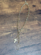 Gold Multi Cross Pendants Chain Link Necklace
