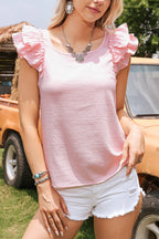 Textured Bow Knot Frilled Butterfly Sleeve Blouse: Blue-Stripe / Missy / M